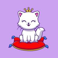 schattig koningin kat zittend Aan hoofdkussen tekenfilm vector icoon illustratie. dier voorwerp icoon concept geïsoleerd premie vector. vlak tekenfilm stijl