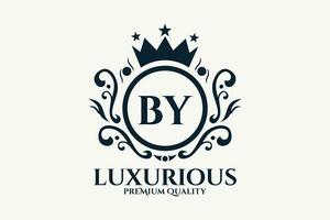 eerste brief door Koninklijk luxe logo sjabloon in vector kunst voor luxueus branding vector illustratie.