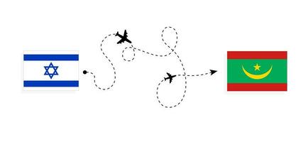 vlucht en reizen van Israël naar mauritania door passagier vliegtuig reizen concept vector
