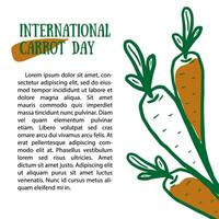 Internationale wortel dag. tekening groen veganistisch post met plaats voor tekst. hand- getrokken vector illustratie. post