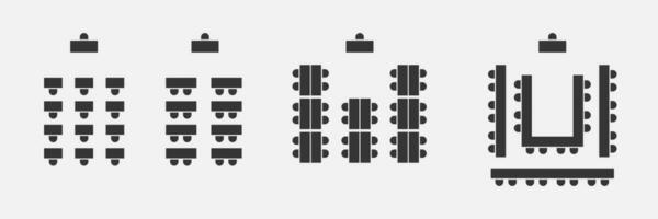 co onderwijs plan tafel en stoelen. regeling meubilair voor ontmoeting, opleiding. vector