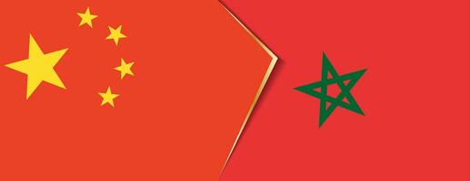 China en Marokko vlaggen, twee vector vlaggen.