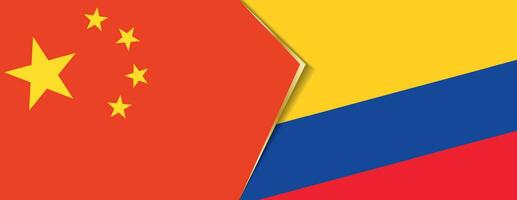 China en Colombia vlaggen, twee vector vlaggen.