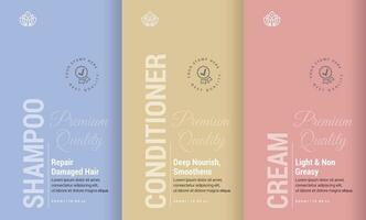 shampoo etiket ontwerp, conditioner etiket ontwerp, huid room etiket ontwerp, huid zorg verpakking, haar- zorg verpakking ontwerp, kunstmatig verpakking verzameling vector illustratie