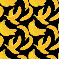 banaan naadloos patroon Aan zwart achtergrond. vector illustratie. ontwerp voor omhulsel papier, textiel, kleding stof. geel rijp exotisch fruit.