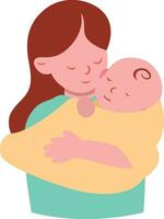 pasgeboren in moeders armen vlak stijl vector illustratie, een moeder Holding en knuffelen een pasgeboren kind voorraad vector beeld