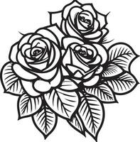 roos bloem clip art zwart wit afbeeldingen. hand- getrokken rozen. schetsen roos bloemen met bladeren vector