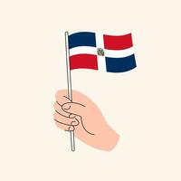 tekenfilm hand- Holding dominicaans republiek vlag, geïsoleerd vector ontwerp.