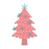 roze Kerstmis boom. schattig pastel versierd Kerstmis boom met hulst en guirlande. vector