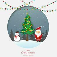 vrolijk Kerstmis en gelukkig nieuw jaar groet kaart, kerstman claus vieren partij Aan winter nacht vector