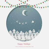 vrolijk Kerstmis en gelukkig nieuw jaar groet kaart, vieren thema voor gelukkig vakantie Aan papier kunst stijl vector