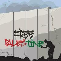 vlak ontwerp illustratie van artiest tekening graffiti vrij Palestina Aan de muur vector