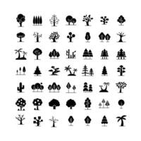 boom icoon set. gemakkelijk solide stijl. Woud, park en tuin bomen, natuur concept. zwart silhouet, glyph symbool. vector illustratie geïsoleerd.