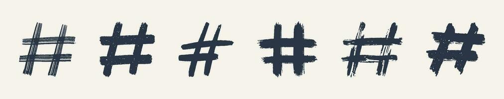 hashtags, vector inkt geschilderd label pictogrammen Aan wit achtergrond. hand- getrokken vector illustratie