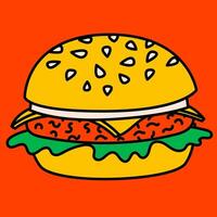 tekenfilm vector grappig schattig grappig karakters, hamburger. gek tekenfilms abstract vector verzameling in modieus retro grappig stijl