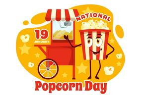 nationaal popcorn dag vector illustratie Aan januari 19e met een groot doos popcorns naar poster of banier in vlak tekenfilm achtergrond ontwerp