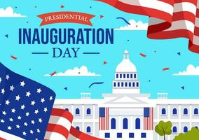 Verenigde Staten van Amerika presidentieel inauguratie dag vector illustratie januari 20 met Capitol gebouw Washington gelijkstroom en Amerikaans vlag in achtergrond ontwerp