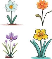 vrij vector reeks van bloemen planten realistisch verzameling