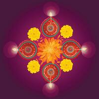 gelukkig diwali Indisch festival van lichten met diya - traditioneel olie lamp en bloemen vector