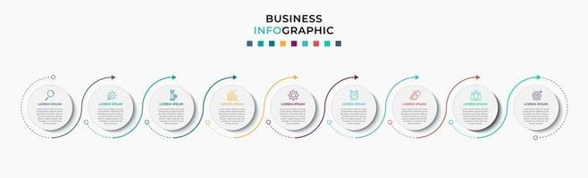 infographic zakelijke ontwerpsjabloon met pictogrammen en 9 opties of stappen vector