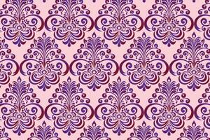 Purper en roze bloemen damast patroon met ingewikkeld details Aan licht roze achtergrond vector