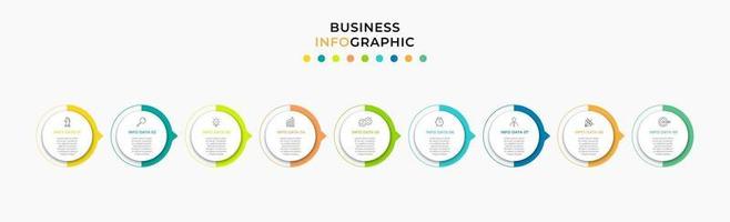 infographic zakelijke ontwerpsjabloon met pictogrammen en 9 opties of stappen vector