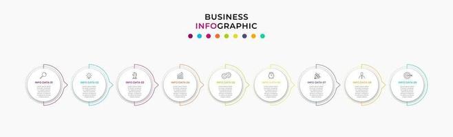 infographic zakelijke ontwerpsjabloon met pictogrammen en 9 opties of stappen vector