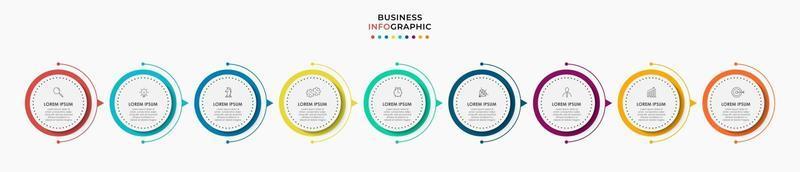 infographic zakelijke ontwerpsjabloon met pictogrammen en 9 opties of stappen vector