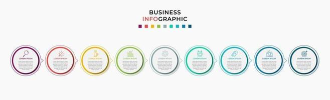 infographic zakelijke ontwerpsjabloon met pictogrammen en 9 opties of stappen vector