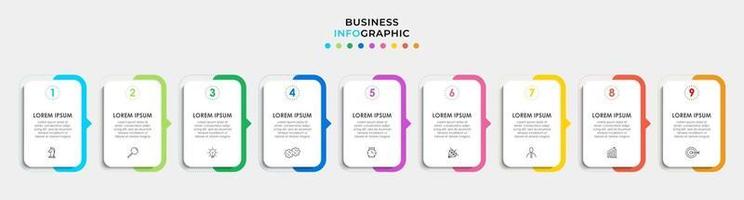 infographic zakelijke ontwerpsjabloon met pictogrammen en 9 opties of stappen vector