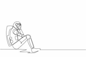 doorlopend een lijn tekening jong astronaut zittend Aan de verdieping met Hoes zijn gezicht, gevoel verdrietig ten gevolge naar kosmisch reis mislukking . kosmonaut buitenste ruimte. single lijn grafisch ontwerp vector illustratie