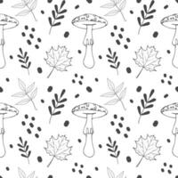 naadloos patroon van giftig champignons. vector illustratie geïsoleerd Aan wit achtergrond. vlieg zwam, paddenstoel, esdoorn. verschillend types in de stijl van lijn kunst.