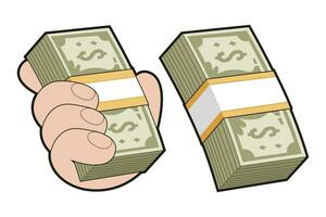 geld in de hand, geld stack vector illustratie.