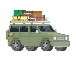 vector groen reizen jeep met bagage Aan de dak.