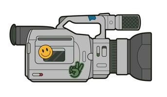 vector illustratie van een oud cassete video camera opnemer met stickers.