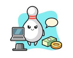 mascotte illustratie van bowling pin als hacker vector