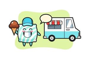 mascotte cartoon van kussen met ijscowagen vector