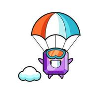 paarse edelsteen mascotte cartoon is aan het parachutespringen met een blij gebaar vector