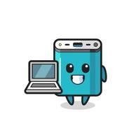 mascotteillustratie van powerbank met een laptop vector