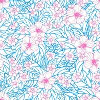 blauw naadloos bloemen patroon met hibiscus bloemen en bladeren vector