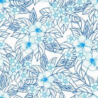 blauw naadloos bloemen patroon met hibiscus bloemen en bladeren vector