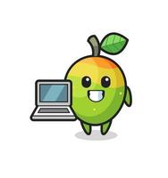mascotte illustratie van mango met een laptop vector