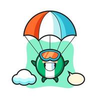 nigeria vlag badge mascotte cartoon is aan het parachutespringen met een gelukkig gebaar vector