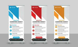 creatief zakelijke modern digitaal afzet agentschap bedrijf rollen omhoog banier ontwerp Trekken omhoog bewegwijzering standee X Oprolbaar banier ontwerp sjabloon vector