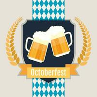 banier met een glas van bier Aan een blauw achtergrond, Oktoberfest illustratie vector