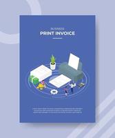 print factuur concept mensen rond grote print machine papier vector