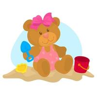 teddybeer geniet van zomervakanties aan het strand vector