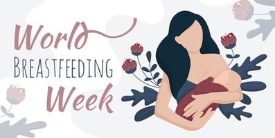 borstvoedingsweek, vrouw met banner voor babyvoeding vector