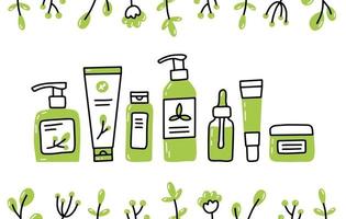 eco natuurlijke biologische cosmetica in doodle-stijl vector