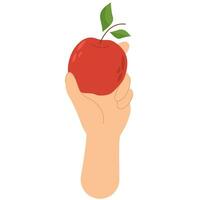 hand- Holding een rood appel.eet een rood appel dag groet kaart. december 1 vector